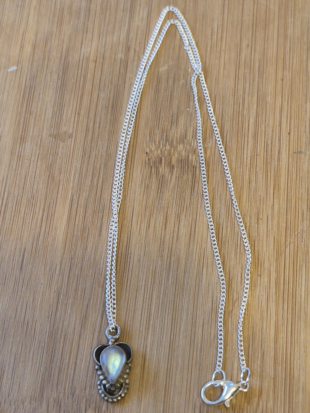 Sterlinh Silver Moonstone Teardrop Pendant Necklace - White